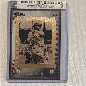 Babe Ruth $350 Guyana Gold Baseball Trading Card STAMP - SEALED AUTHENTICATION